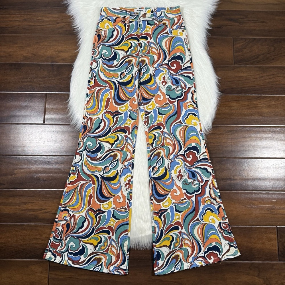 Wrangler Women's Size 24 Latigo Print High Rise Flare Jeans Retro Hippy
